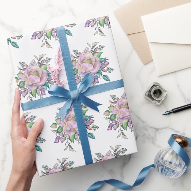 Papier Cadeau Elégante Aquarelle rose Fleurs Botaniques (Cadeaux)