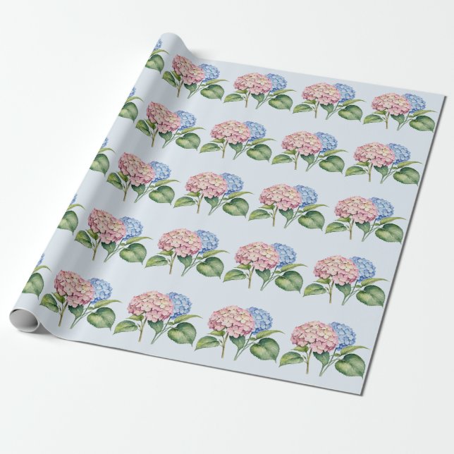 Papier Cadeau Elégante aquarelle tendance Hydrangea Floral (Déroulé)