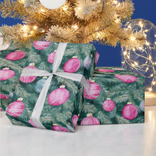 Papier Cadeau Élégante billes de Noël rose turquoise