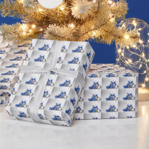 Papier Cadeau Élégante Boîte Cadeau De Noël Avec Ruban Bleu