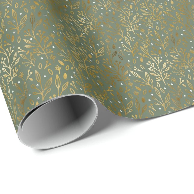 Papier Cadeau Élégante Botanique Faux Foil | Noël (Coin rond)