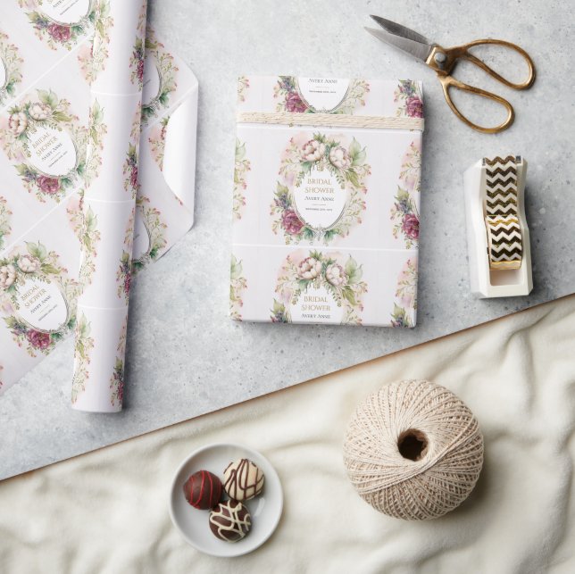 Papier Cadeau Elégante Bourgogne Fête des mariées personnalisée (Artisanat)