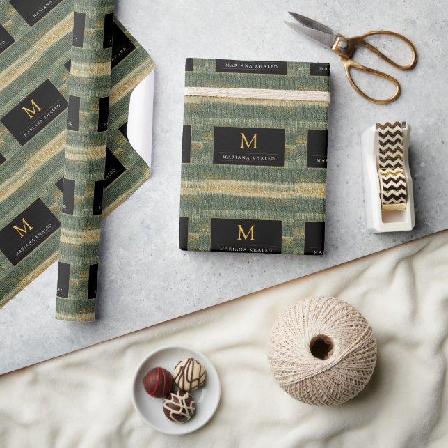 Papier Cadeau Élégante brosse verte avec or et noir (Artisanat)