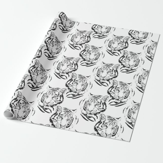 Papier Cadeau Élégante conception d'impression de tête de tigre  (Déroulé)