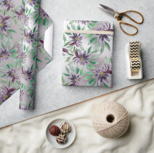 Papier Cadeau Elégante couleur d'eau de Lotus pourpre Floral