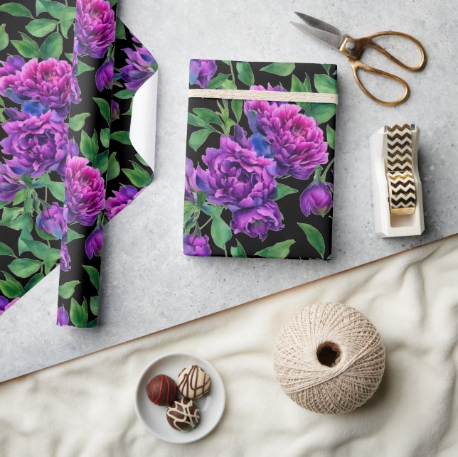 Papier Cadeau Élégante couleur magenta violet fleurs (Artisanat)
