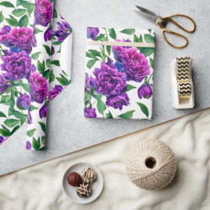 Papier Cadeau Élégante couleur magenta violet fleurs