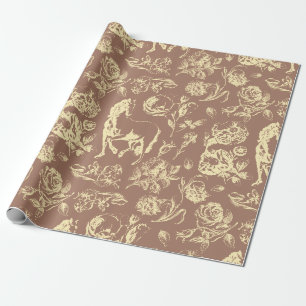Papier Cadeau Élégante Crème Vintage Cheval Brown Motif Floral