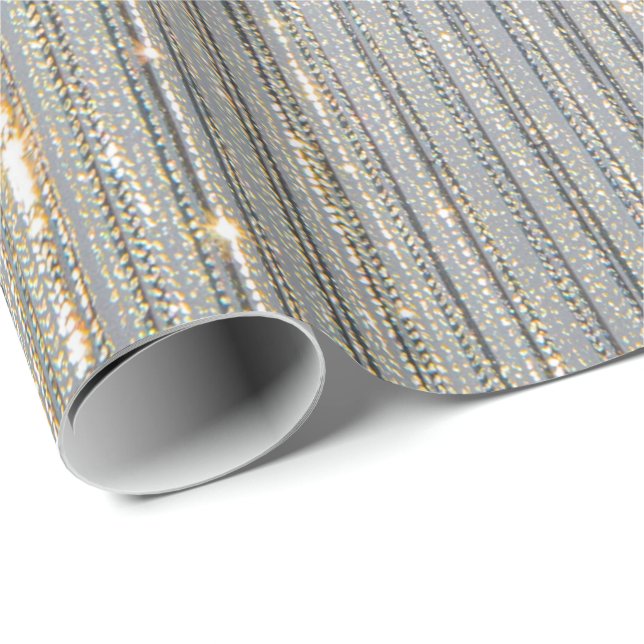 Papier Cadeau Elégante Dusty Blue Gold & Silver Parties scintill (Coin rond)