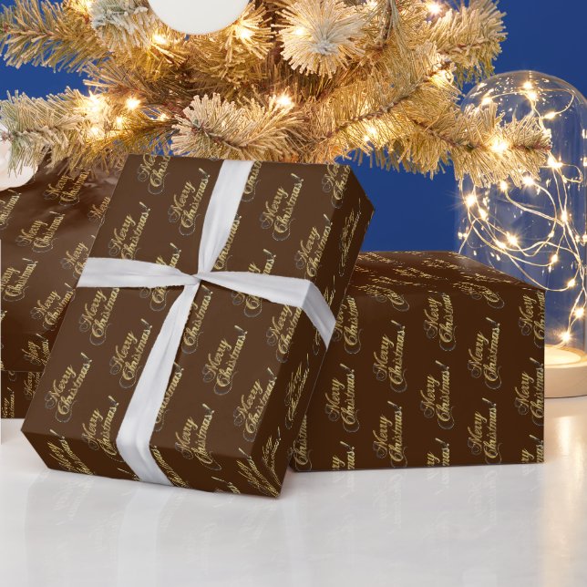Papier Cadeau Élégante écriture Motif Brown Joyeux Noël (Vacances)