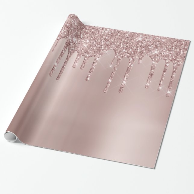 Papier Cadeau Elégante élégante rose cuivre gouttes parties scin (Déroulé)