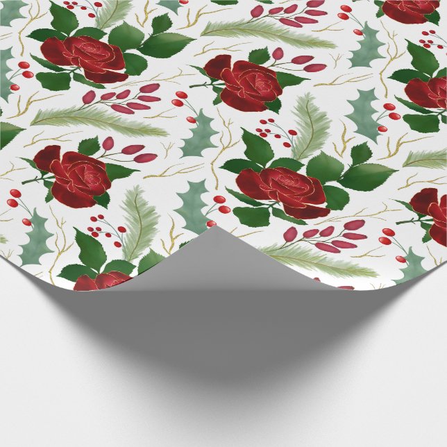 Papier Cadeau Elégante fausse or aquarelle rose baies de pin (Coin)