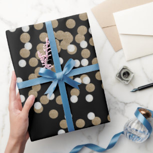 Papier Cadeau élégante fête de vacances Black Gold Confetti