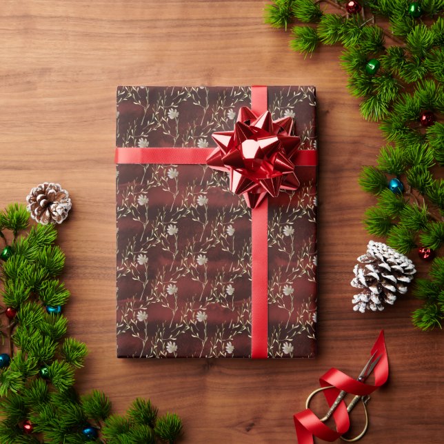 Papier Cadeau Élégante fête florale de la Bourgogne Marsala (Cadeau de vacances)