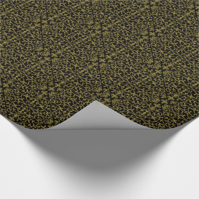Papier Cadeau Élégante Filigree Noir & Or (Coin)