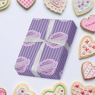 Papier Cadeau Élégante fille rose pourpre Popcorn Motif rayé