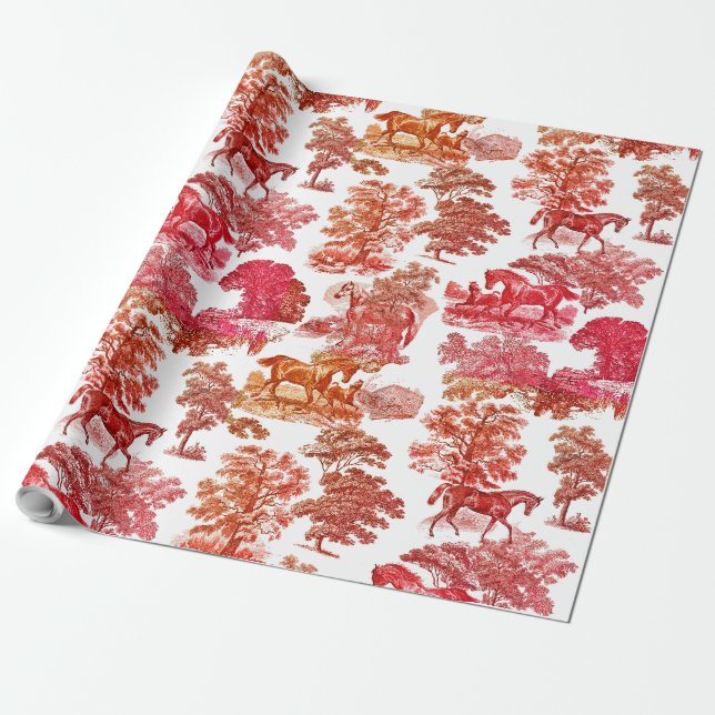 Papier Cadeau Elégante fille Rouge Orange Horse Toile (Déroulé)