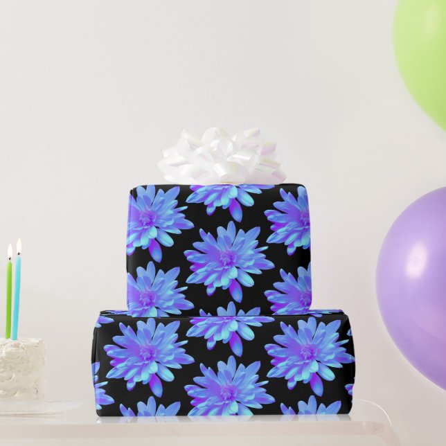 Papier Cadeau Élégante fleur florale violette bleu (Cadeaux de fête)