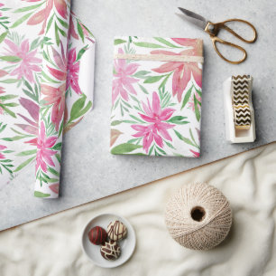 Papier Cadeau Elégante Fleurs D'Aquarelle Romantique À L'Ombre D