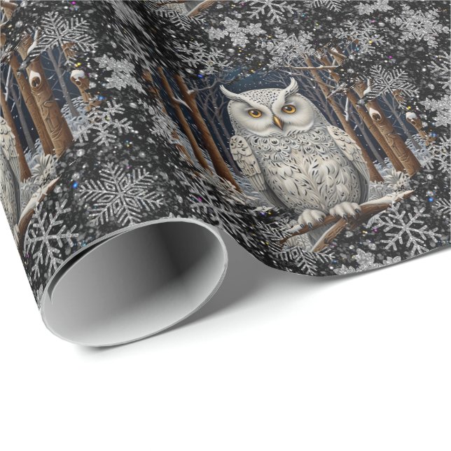 Papier Cadeau Élégante forêt d'hiver de choux blancs de Noël (Coin rond)