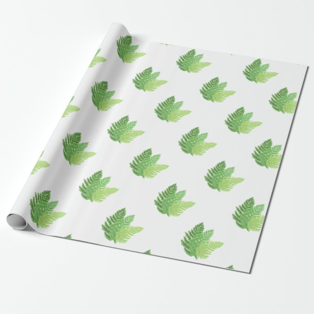 Papier Cadeau Élégante fougères vertes feuilles de bois (Déroulé)