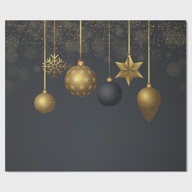 Papier Cadeau Élégante Gold Christmas Balls Dark Holiday (Plat)
