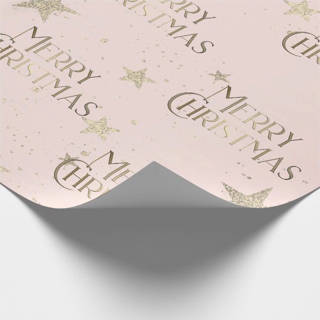 Papier Cadeau Elégante Gold Stars Joyeux Noël rose (Coin)