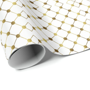 Papier Cadeau Elégante grille de points blanc et or