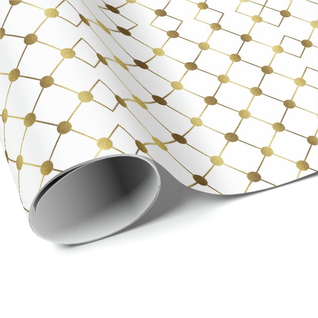 Papier Cadeau Elégante grille de points blanc et or (Coin rond)