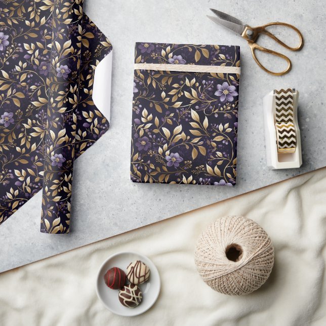 Papier Cadeau Élégante huile d'or sur violet : Papier de vacance (Artisanat)