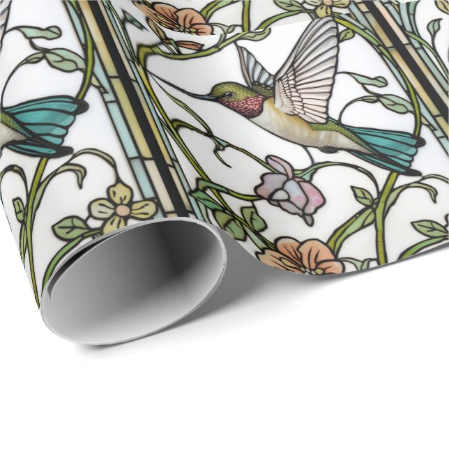 Papier Cadeau Élégante illustration de colibri botanique boho ch (Coin rond)