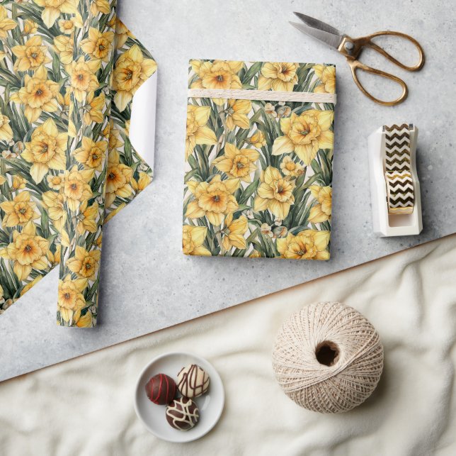Papier Cadeau Elégante jonquille Pâques Jaune Aquarelle Fleurs (Artisanat)