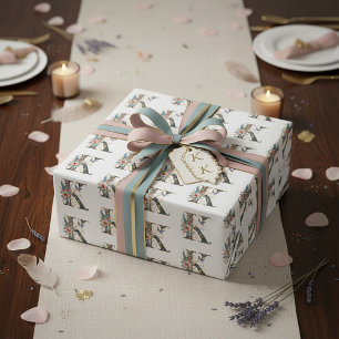 Papier Cadeau Élégante lettre florale bohème K