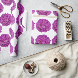 Papier Cadeau Elégante magenta rose hydrangée florale roses