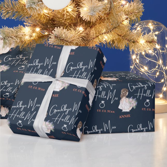 Papier Cadeau Élégante Mariée Avec Une Fête des mariées Bleue Bo (Vacances)