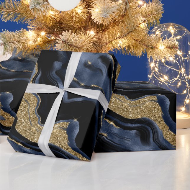 Papier Cadeau Elégante Marine Blue & Gold Parties scintillant Ag (Vacances)
