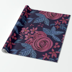 Papier Cadeau Elégante marine Bourgogne Floral Watercolo