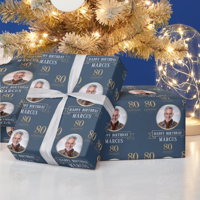 Papier Cadeau Elégante Marine & Gold 80e & Légendaire Anniversai (Vacances)