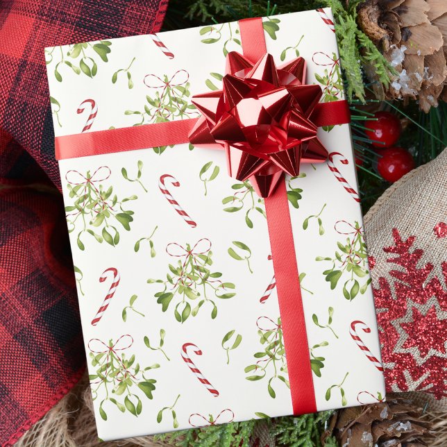 Papier Cadeau Élégante Mistletoe verte de Noël (Créateur téléchargé)