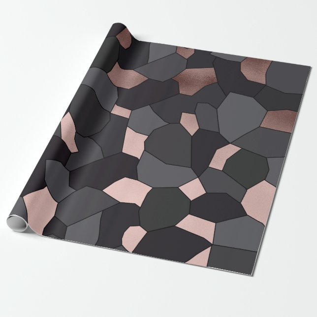 Papier Cadeau Elégante mosaïque rose d'or gris et noir (Déroulé)