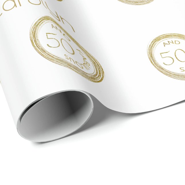 Papier Cadeau Élégante Parties scintillant blanche et or 50 et f (Coin rond)