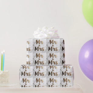 Papier Cadeau Elégante Parties scintillant d'or "Mr & Mrs" sur u