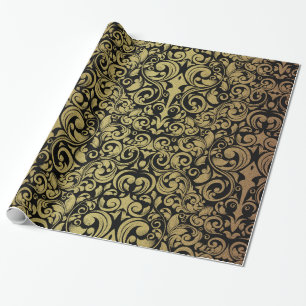 Papier Cadeau Elégante Parties scintillant or Royal Black Damask