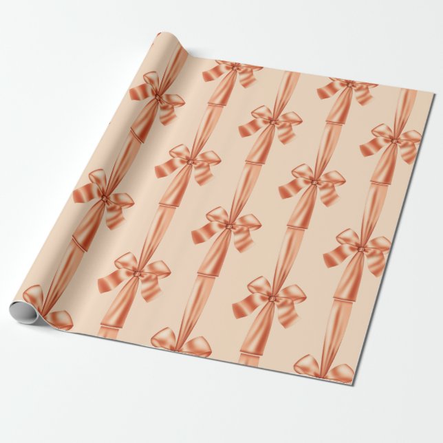 Papier Cadeau Elégante Pêche Faux Satin Ribbon Bow (Déroulé)