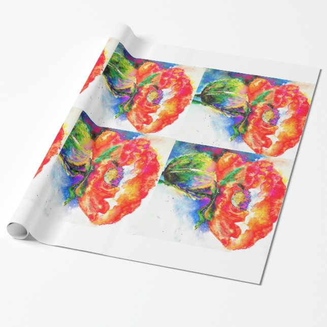 Papier Cadeau Elégante peinture abstraite à l'aquarelle rouge (Déroulé)