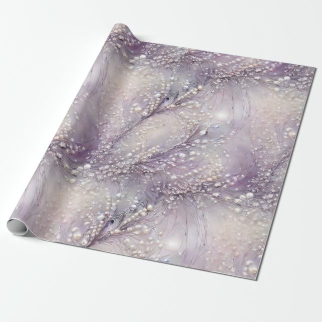 Papier Cadeau Élégante perle violet gris perle Branche Lune (Déroulé)