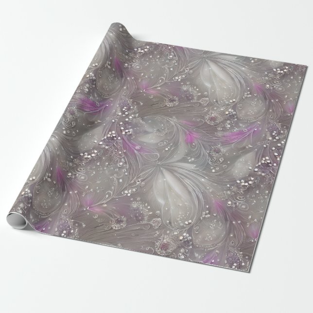 Papier Cadeau Elégante perle violet gris perle paille (Déroulé)