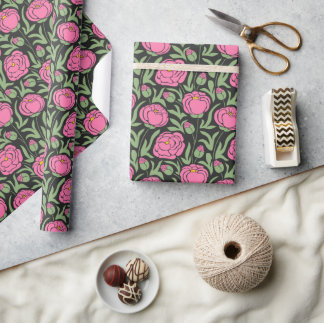 Papier Cadeau Elégante Pierre rose Fleurs