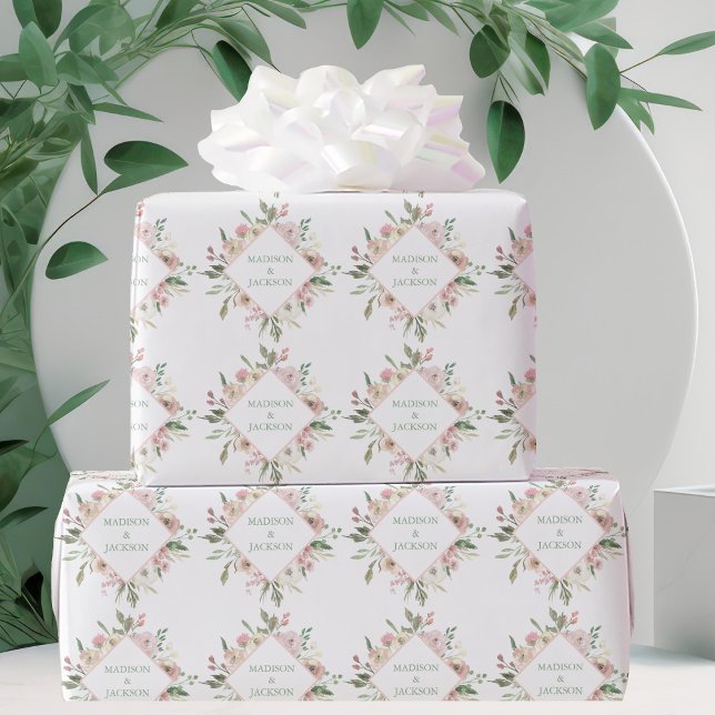 Papier Cadeau Élégante Pink Floral Sage Typographie Personnalisé (Créateur téléchargé)