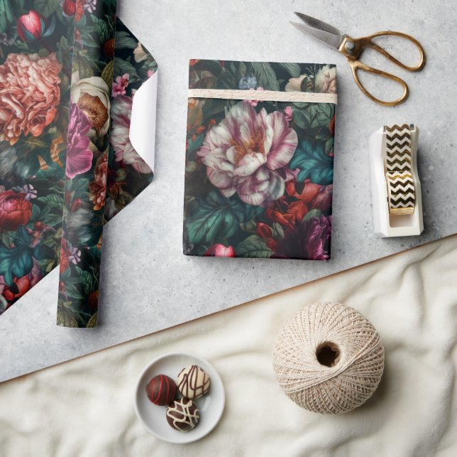 Papier Cadeau Élégante pivoines Roses florales (Artisanat)